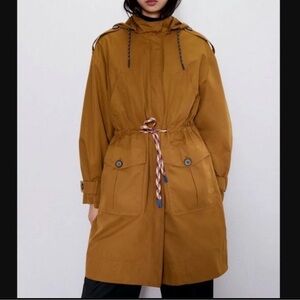 New Zara $119 Drawstring Belt Camel Brown Trench Coat Small